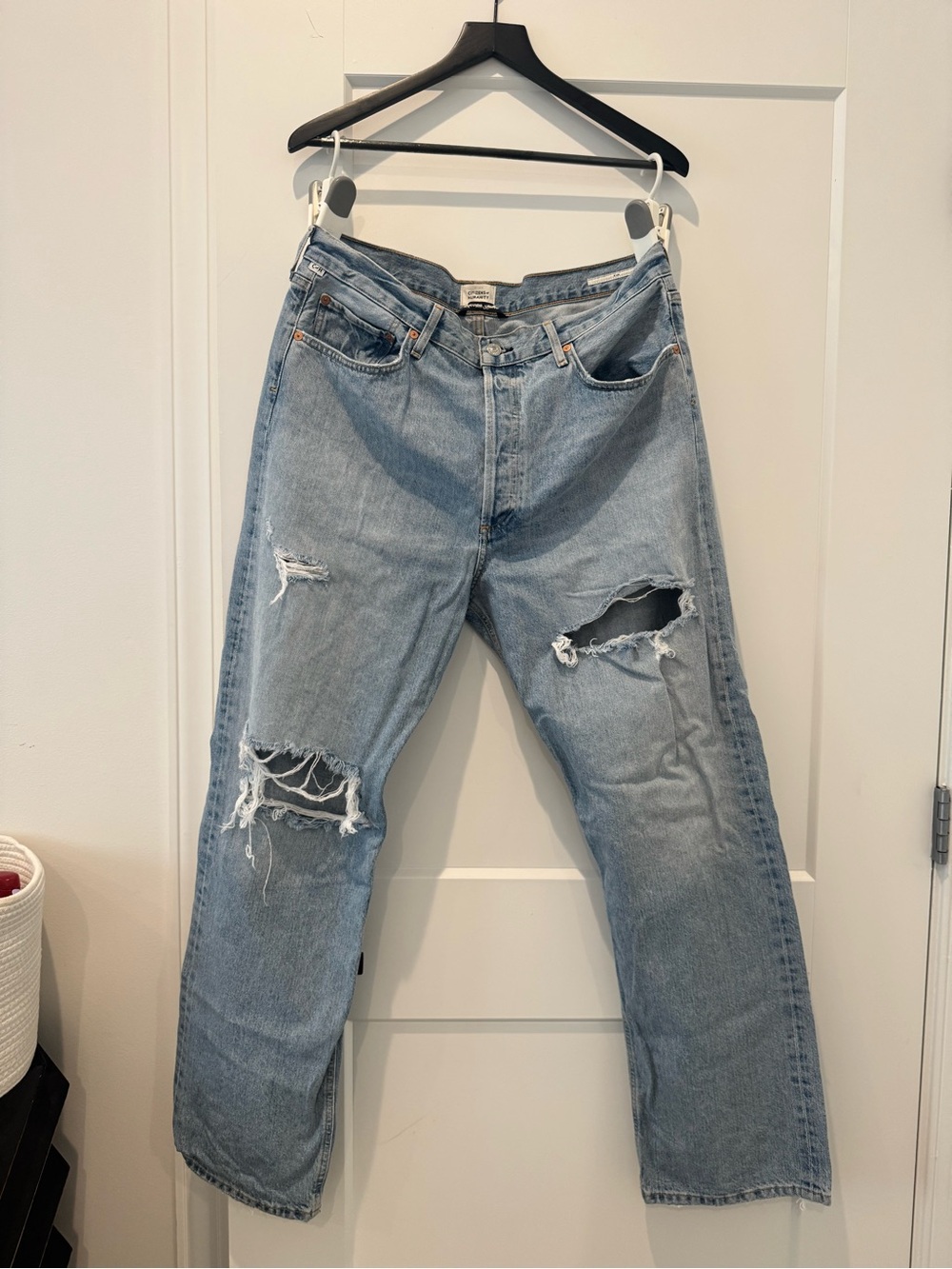 Citizens Of Humanity Light Blue Distressed Straight Leg Jeans
